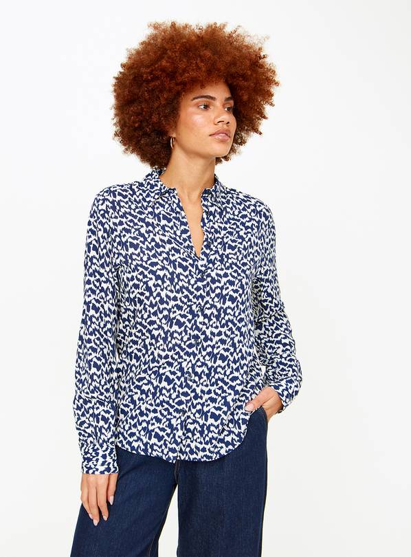 Blue Blurred Print Long Sleeve Shirt 16
